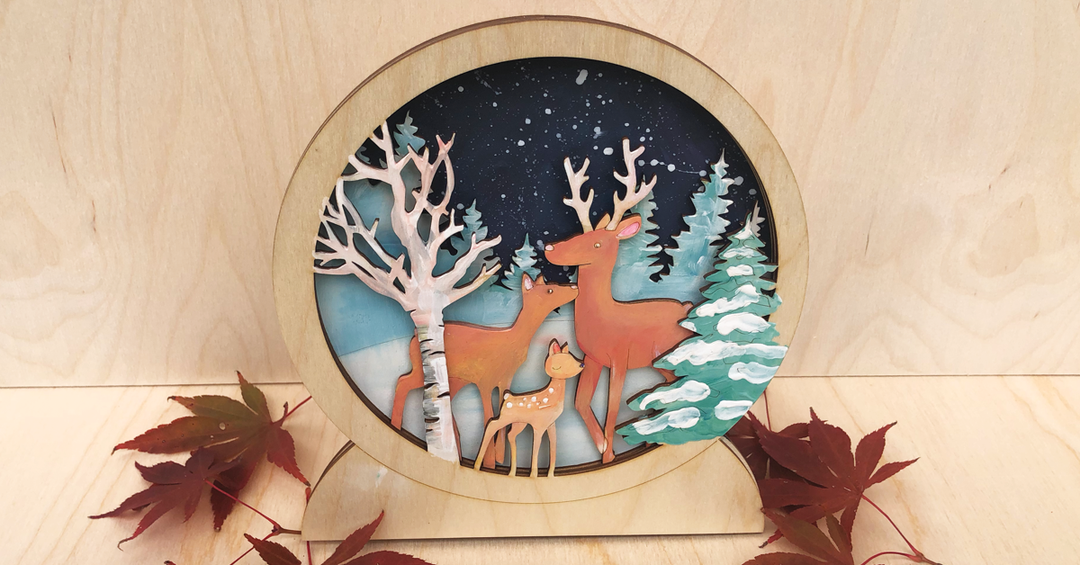 3D Deer Family Wood Only image 0